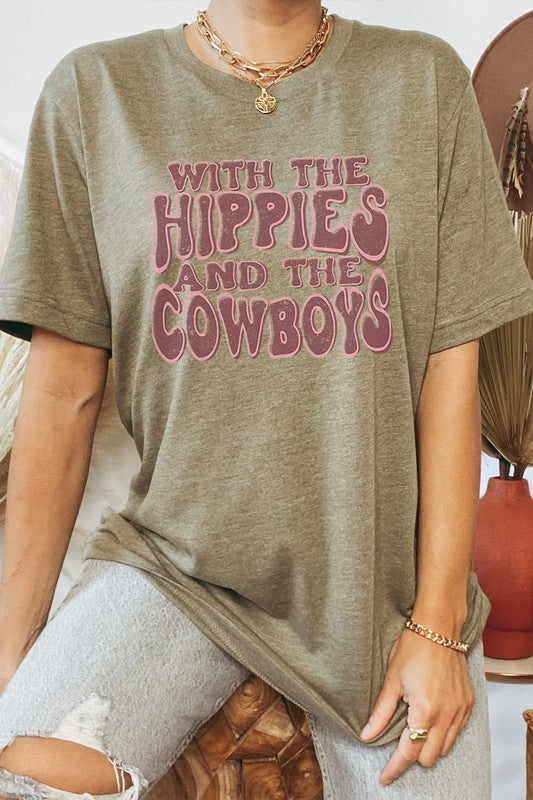 With The Hippies And The Cowboys Graphic Tee T-Shirt