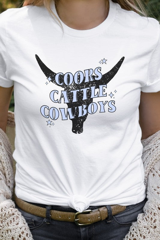 Coors Cattle Cowboys Longhorn Outline Graphic Tee T-Shirt