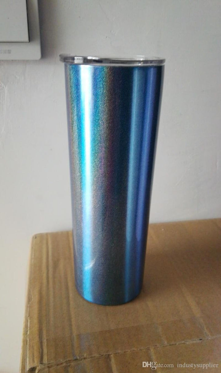 20oz Sublimation Blank Straight White Blue Purple Black Pink Stainless Glitter Sparkle Tumbler, Straw & lid