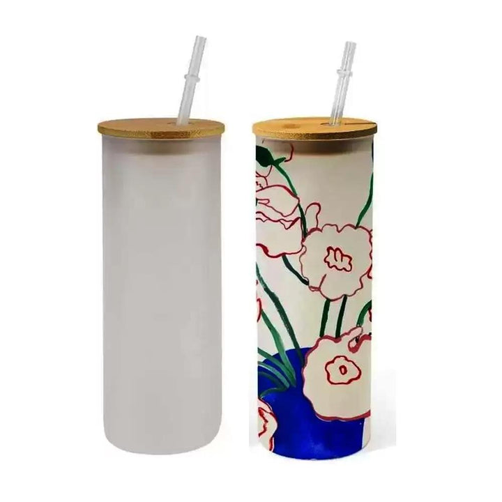 25 Pack 25oz Sublimation Blank Glass Tumbler Bamboo Lids (Clear or Frosted)