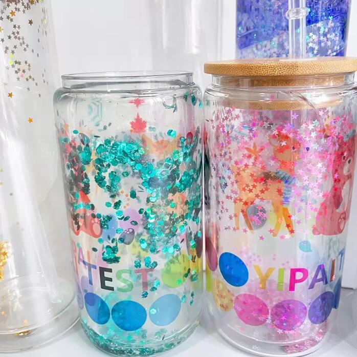 Snow Globe Sublimation Ready Glass Can tumblers with bamboo lid and  plastic straw, Clear Snow Globe Glass Can Cups, sublimation blank glass  can