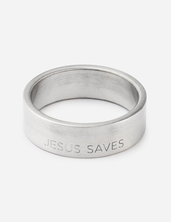 Jesus Saves Matte Silver Ring