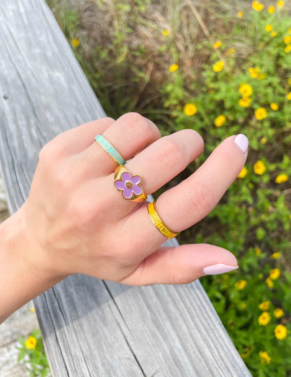 Lavender Smiley Flower Ring