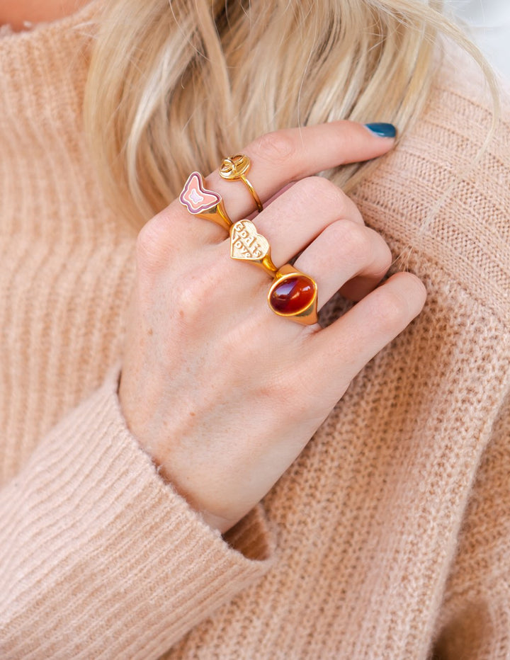 Pink Enamel Butterfly Ring