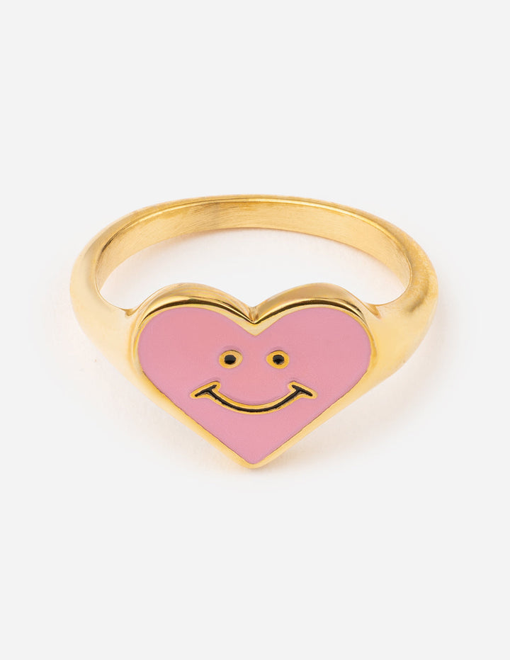 Pink Enamel Smiley Heart Ring