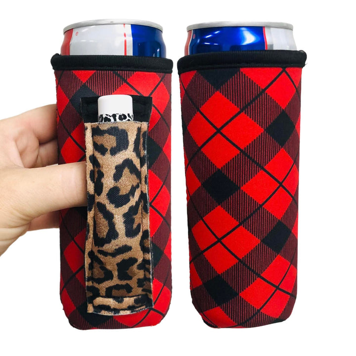 Red Plaid w/ Leopard 12oz Slim Can Handler™