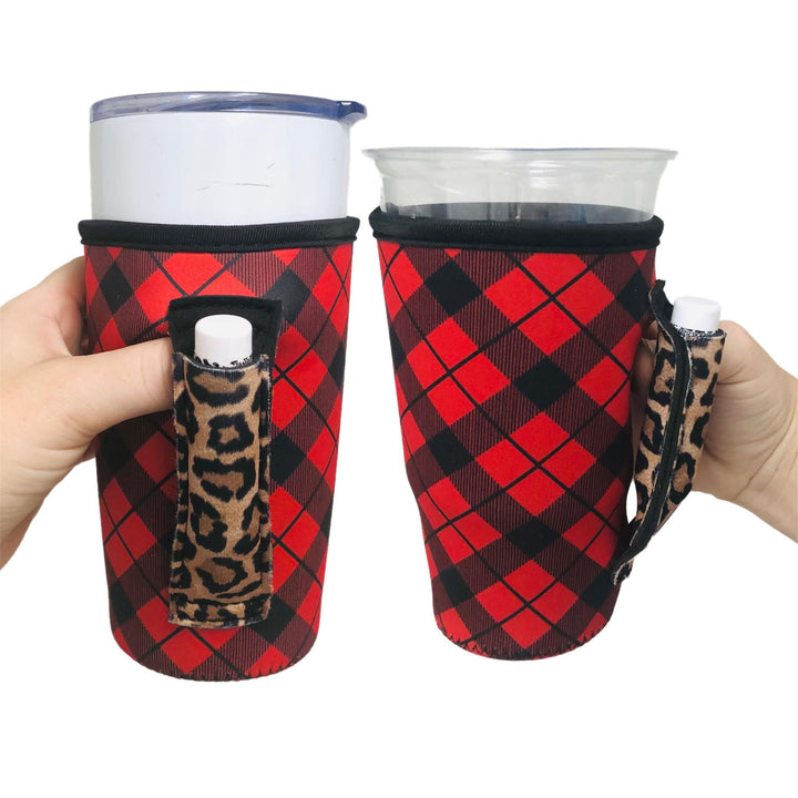 Red Plaid w/ Leopard 20oz Large Coffee / Tea / Tumbler Handler™