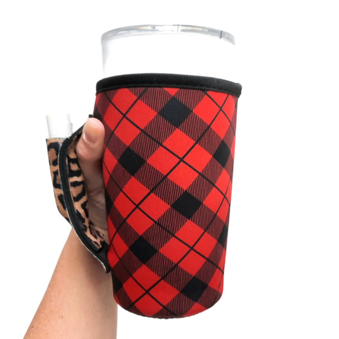 Red Plaid w/ Leopard 20oz Large Coffee / Tea / Tumbler Handler™