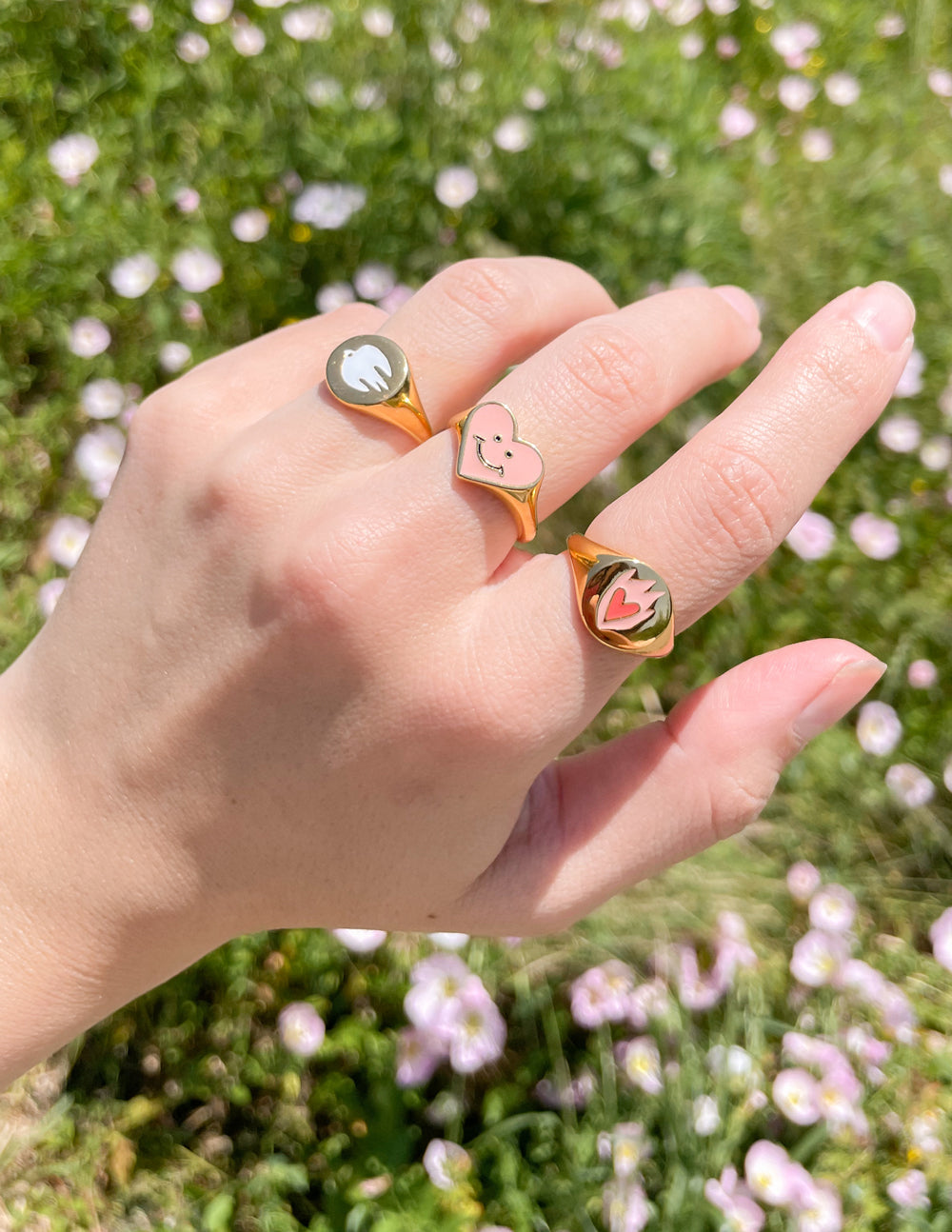 White Enamel Gold Dove Ring