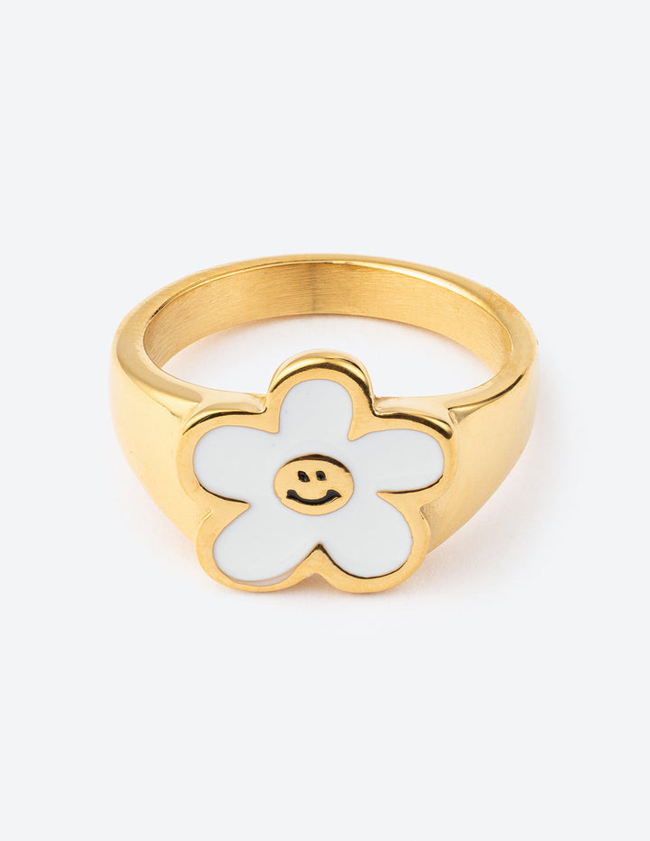 White Smiley Flower Ring